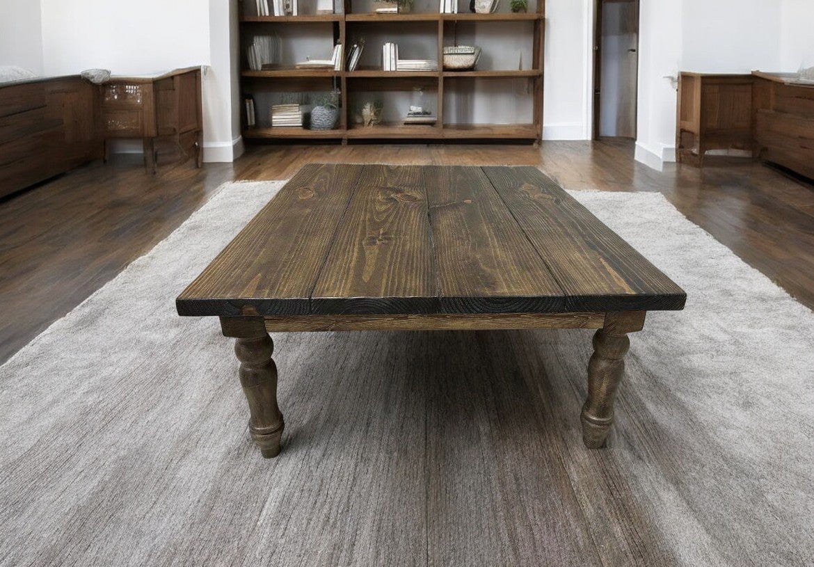 Large Square Farmhouse Coffee Table: Dark Walnut Turned Legs
