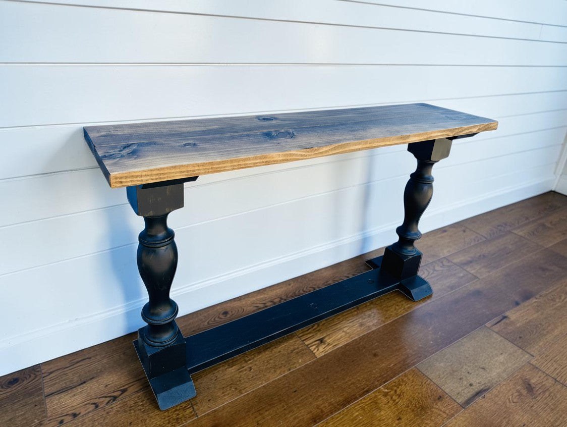 Farmhouse Entryway Table: Distressed Black Console Table with Provincial Brown Top
