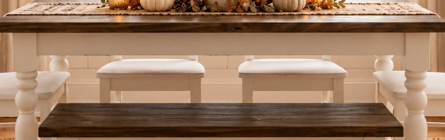 Natural dark wood tabletop styled for a welcoming shared meal