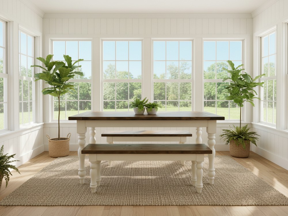 5-Foot Farmhouse Dining Table – Dark Walnut & Antique White — finished table from the linked listing