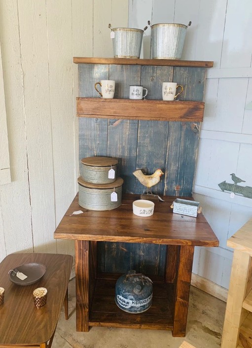 Rustic Farmhouse Coffee Bar: Charcoal Back, Provincial Shelving — coffee bars setting