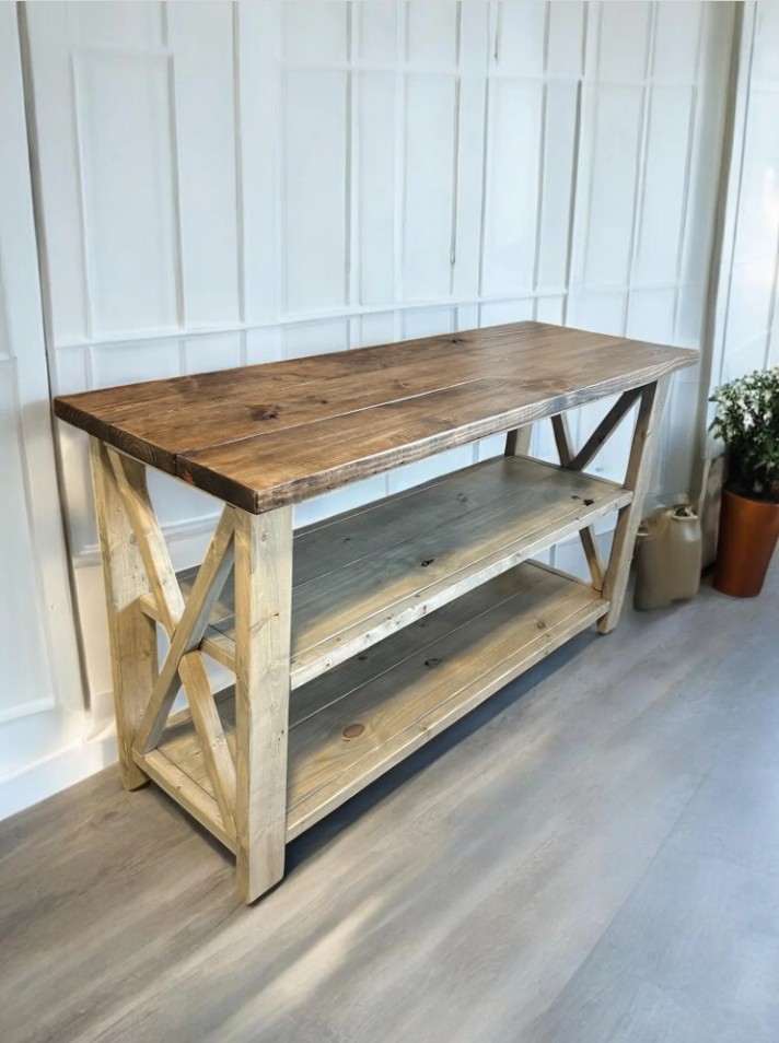 Wooden Buffet or Sideboard - Gray, Provincial Brown - Three Tier Shelving - Entertainment Stand, Entryway Decor - Farmhouse Style — buffets & sideboards setting