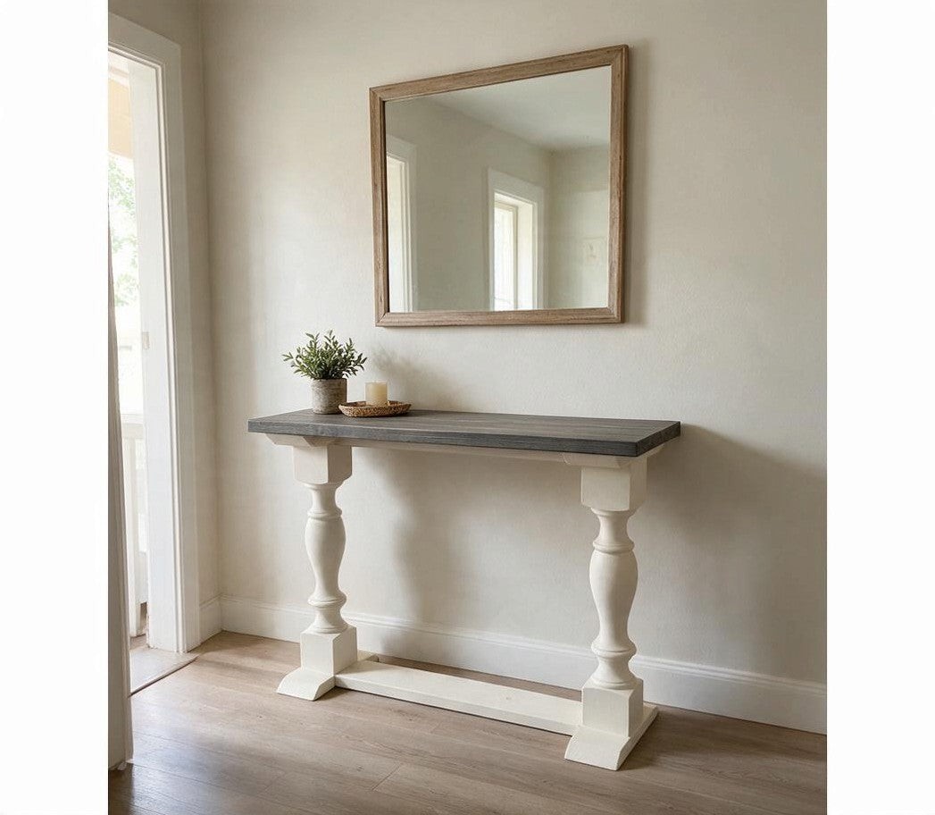 Farmhouse Wooden Console Table: White Turned Leg Entryway Display — another view of the same featured listing
