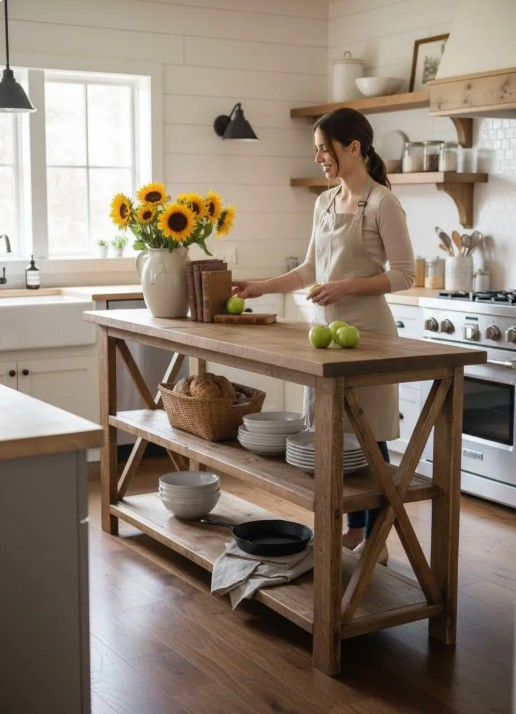 Rustic Wooden Buffet Table: Farmhouse Console Table, Brown Walnut Stain — another view of the same featured listing