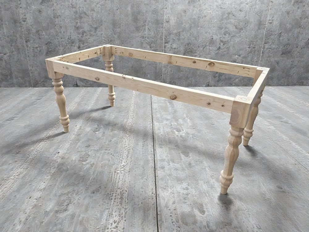 Unfinished turned-leg base and pine apron from this product listing